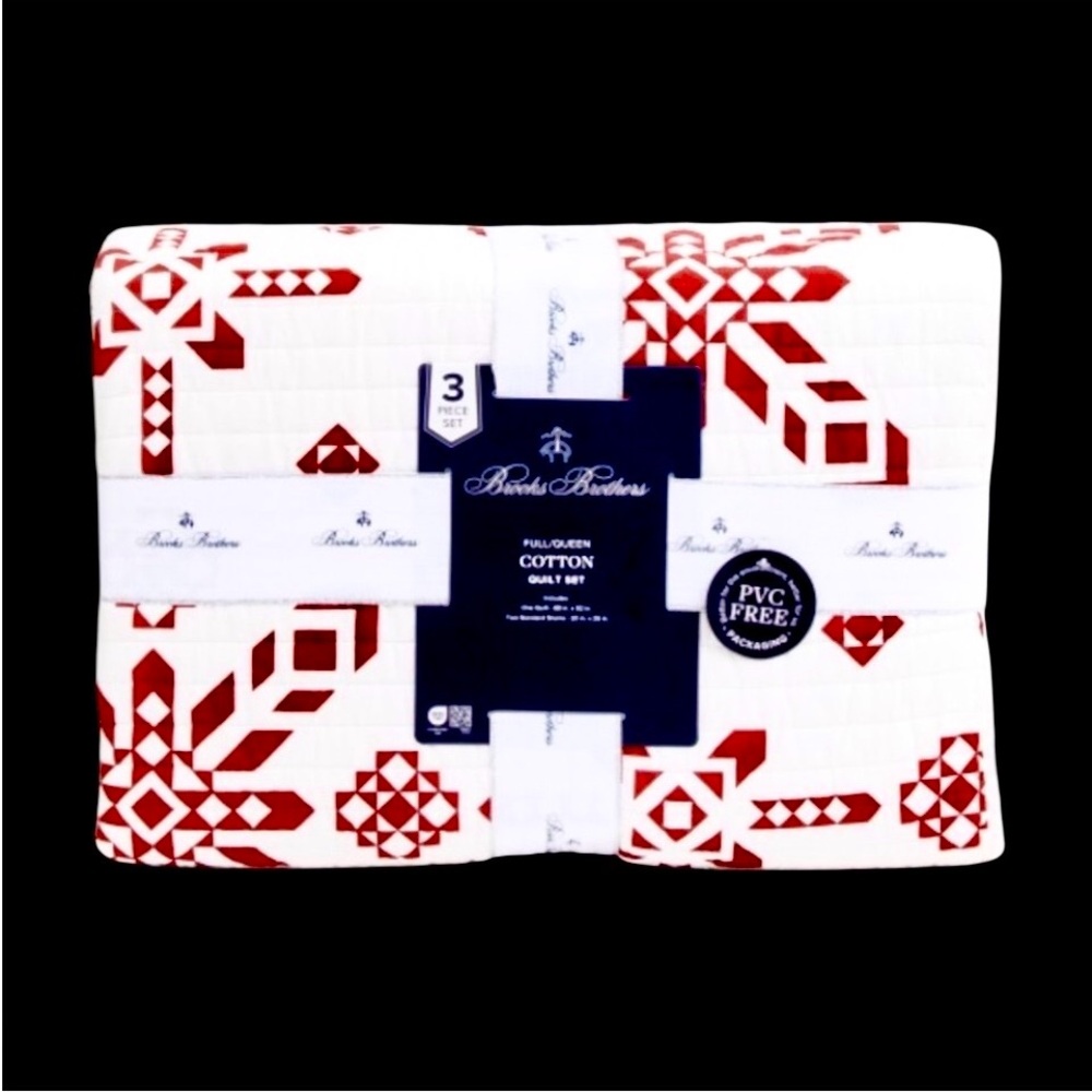 Brooks Brothers 3 piece Red and White Holiday Quilt Set